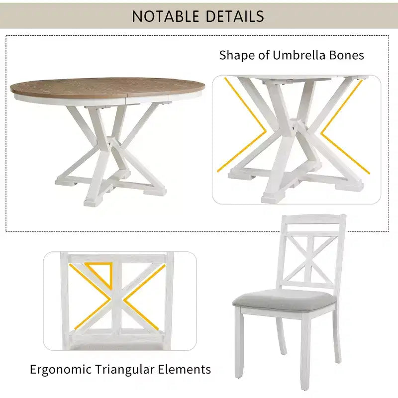 Ensemble de salle à manger rond extensible style ferme pour 4, ensemble table de cuisine avec 4 chaises rembourrées pour salle à manger