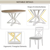 Ensemble de salle à manger rond extensible style ferme pour 4, ensemble table de cuisine avec 4 chaises rembourrées pour salle à manger