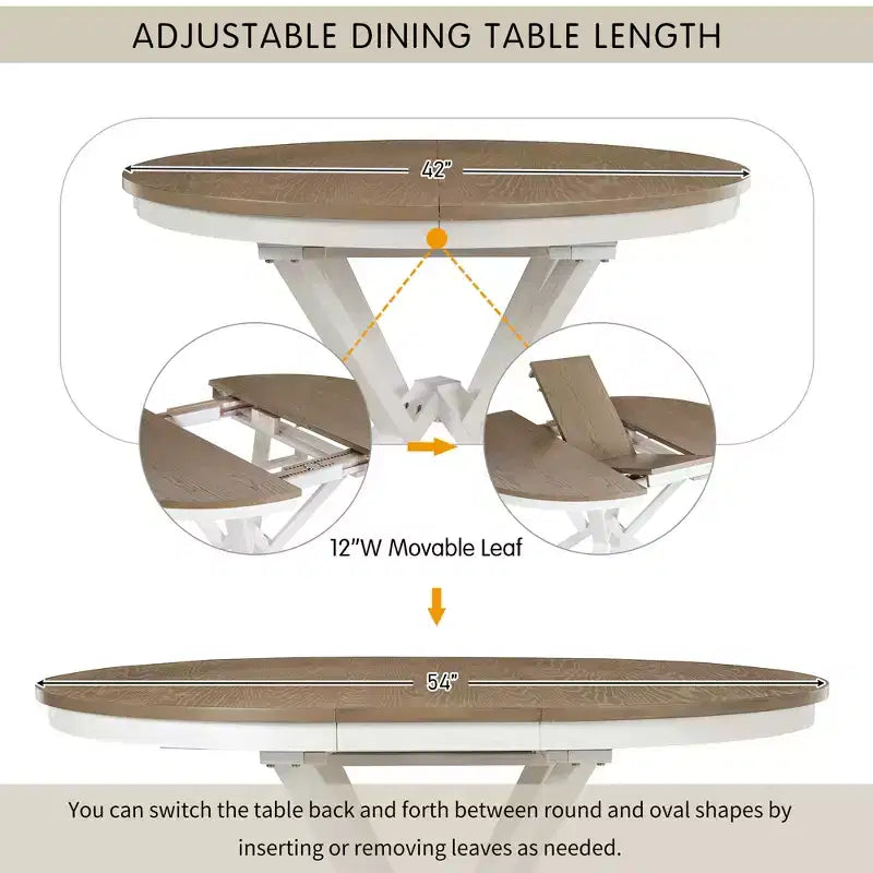 Ensemble de salle à manger rond extensible style ferme pour 4, ensemble table de cuisine avec 4 chaises rembourrées pour salle à manger
