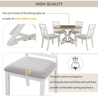 Ensemble de salle à manger rond extensible style ferme pour 4, ensemble table de cuisine avec 4 chaises rembourrées pour salle à manger