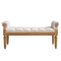Banc de lit rembourré classique, ottoman capitonné, banc à chaussures de style Mid-Century pour entrée, tabouret de coiffeuse rembourré avec accoudoirs roulés - ModernLuxe