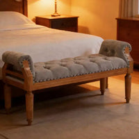 Banc de lit rembourré classique, ottoman capitonné, banc à chaussures de style Mid-Century pour entrée, tabouret de coiffeuse rembourré avec accoudoirs roulés - ModernLuxe