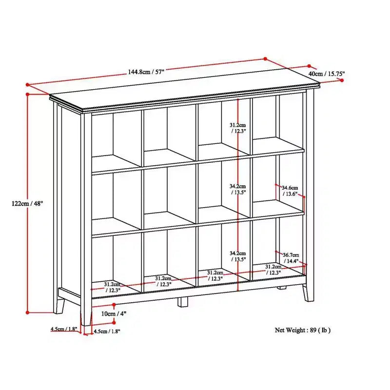 Rangement 12 cubes transitionnel Stratford en bois massif 48 pouces x 57 pouces en blanc
