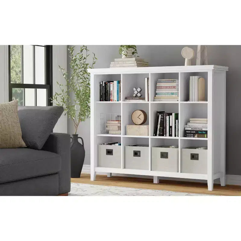 Rangement 12 cubes transitionnel Stratford en bois massif 48 pouces x 57 pouces en blanc