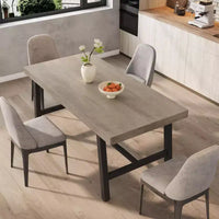 Table de salle à manger industrielle Acekool, table de cuisine rectangulaire pour 4-6 personnes, design rustique en bois et métal
