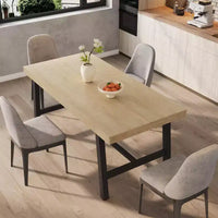 Table de salle à manger industrielle Acekool, table de cuisine rectangulaire pour 4-6 personnes, design rustique en bois et métal