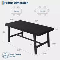 Table de salle à manger industrielle Acekool, table de cuisine rectangulaire pour 4-6 personnes, design rustique en bois et métal
