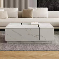 Table basse rectangulaire à plateau coulissant avec 2 tiroirs et 2 espaces de rangement cachés, idéale pour le salon