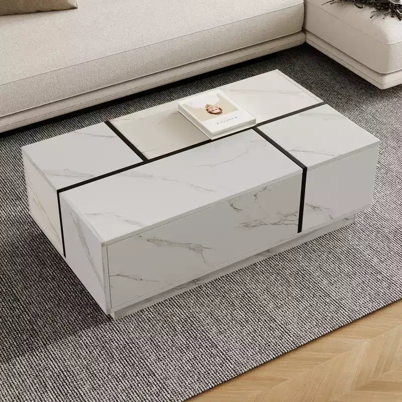 Table basse rectangulaire à plateau coulissant avec 2 tiroirs et 2 espaces de rangement cachés, idéale pour le salon