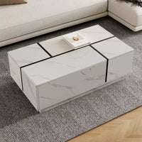 Table basse rectangulaire à plateau coulissant avec 2 tiroirs et 2 espaces de rangement cachés, idéale pour le salon
