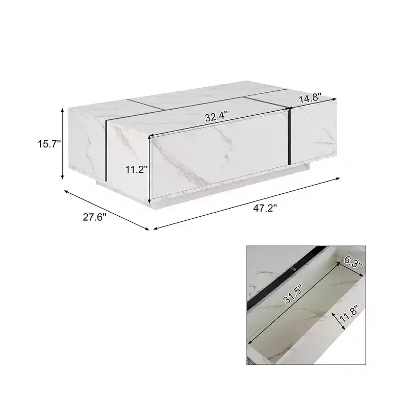 Table basse rectangulaire à plateau coulissant avec 2 tiroirs et 2 espaces de rangement cachés, idéale pour le salon