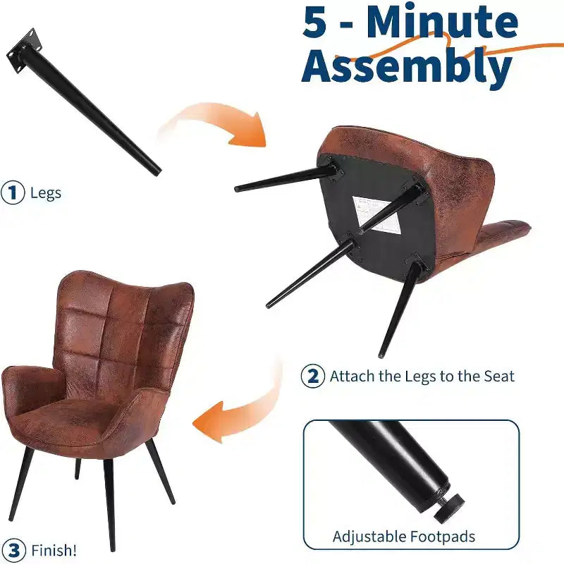 Chaise de salle à manger moderne Acekool, fauteuil d'appoint en similicuir du milieu du siècle avec pieds métalliques et soutien dorsal pour salle à manger, cuisine