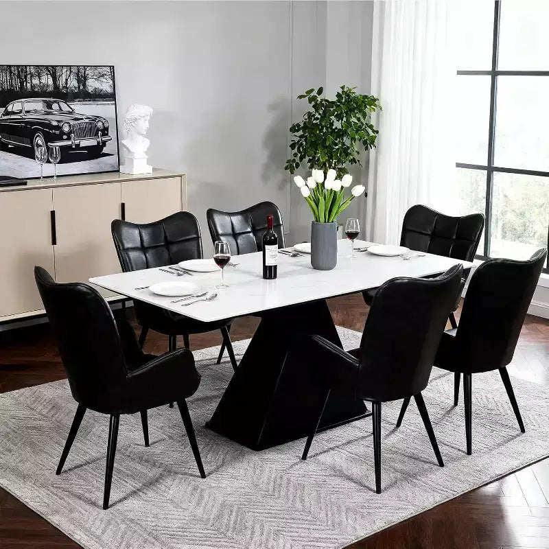 Chaise de salle à manger moderne Acekool, fauteuil d'appoint en similicuir du milieu du siècle avec pieds métalliques et soutien dorsal pour salle à manger, cuisine