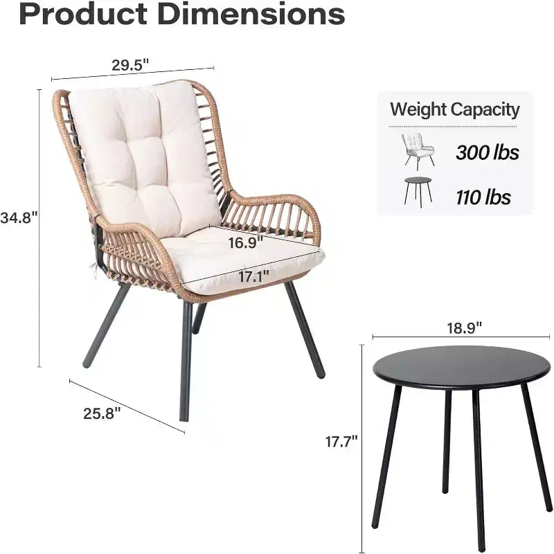 LAUSAINT HOME Ensemble bistro 3 pièces d'extérieur avec table basse et coussins épais
