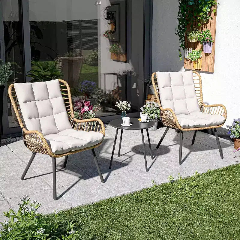 LAUSAINT HOME Ensemble bistro 3 pièces d'extérieur avec table basse et coussins épais