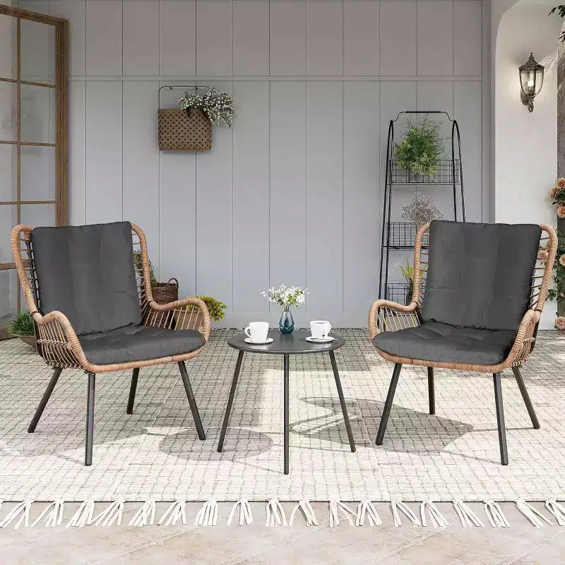 LAUSAINT HOME Ensemble bistro 3 pièces d'extérieur avec table basse et coussins épais