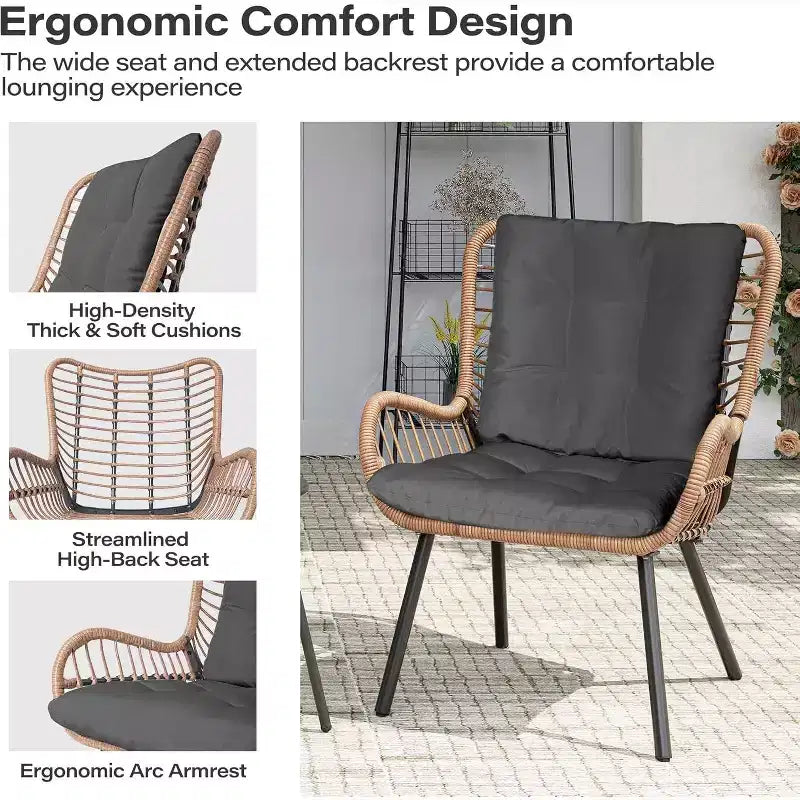 LAUSAINT HOME Ensemble bistro 3 pièces d'extérieur avec table basse et coussins épais