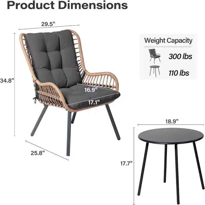 LAUSAINT HOME Ensemble bistro 3 pièces d'extérieur avec table basse et coussins épais