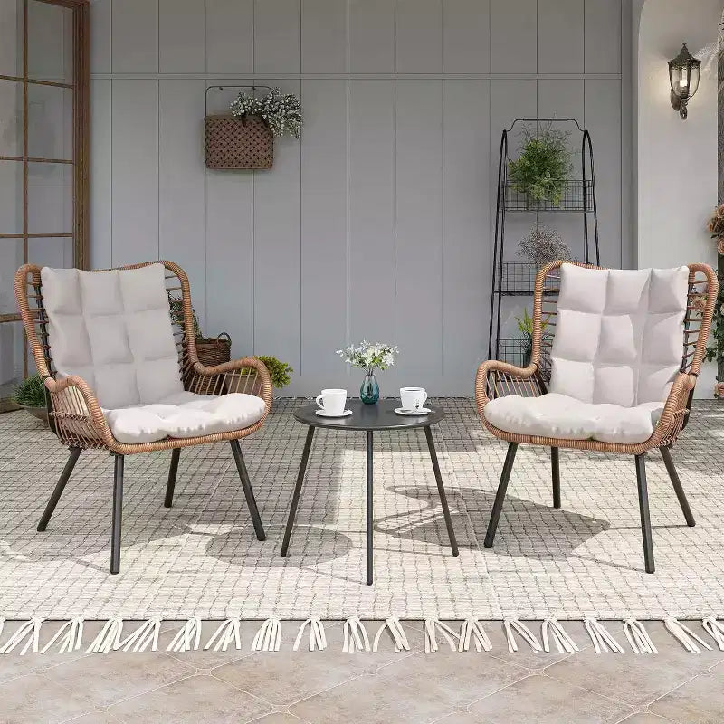 LAUSAINT HOME Ensemble bistro 3 pièces d'extérieur avec table basse et coussins épais
