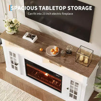 Meuble TV moderne 58 po pour téléviseur 70 po - Meuble à portes vitrées avec étagère réglable, compatible foyer électrique 23 po