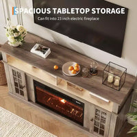 Meuble TV moderne 58 po pour téléviseur 70 po - Meuble à portes vitrées avec étagère réglable, compatible foyer électrique 23 po
