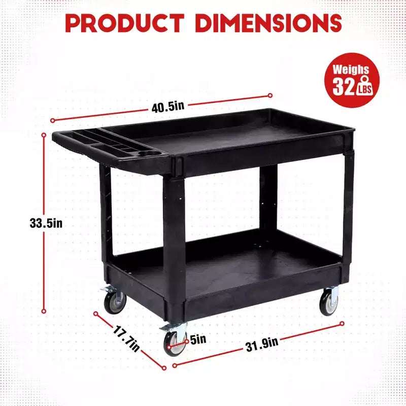 Chariot utilitaire COZONY 45x25 à 2 niveaux avec roues, capacité 550 LB, chariot roulant avec étagères à rebord