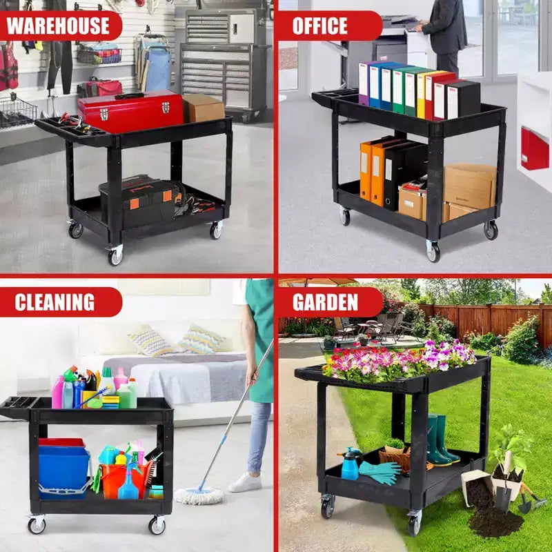 Chariot utilitaire COZONY 45x25 à 2 niveaux avec roues, capacité 550 LB, chariot roulant avec étagères à rebord