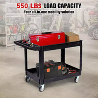 Chariot utilitaire COZONY 45x25 à 2 niveaux avec roues, capacité 550 LB, chariot roulant avec étagères à rebord