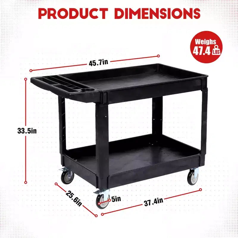 Chariot utilitaire COZONY 45x25 à 2 niveaux avec roues, capacité 550 LB, chariot roulant avec étagères à rebord