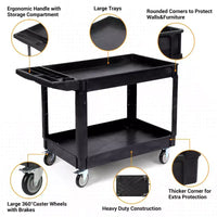 Chariot utilitaire COZONY 45x25 à 2 niveaux avec roues, capacité 550 LB, chariot roulant avec étagères à rebord