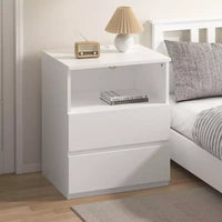 Table d'appoint avec station de recharge USB-C rapide, table d'appoint de canapé à 2 tiroirs avec grand rangement, table de chevet moderne blanche en panneau de particules