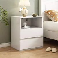 Table d'appoint avec station de recharge USB-C rapide, table d'appoint de canapé à 2 tiroirs avec grand rangement, table de chevet moderne blanche en panneau de particules