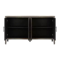 Buffet bahut de ferme moderne de 60 po, armoire de rangement d'appoint à 4 portes à motif géométrique avec étagères réglables - Panipeachy