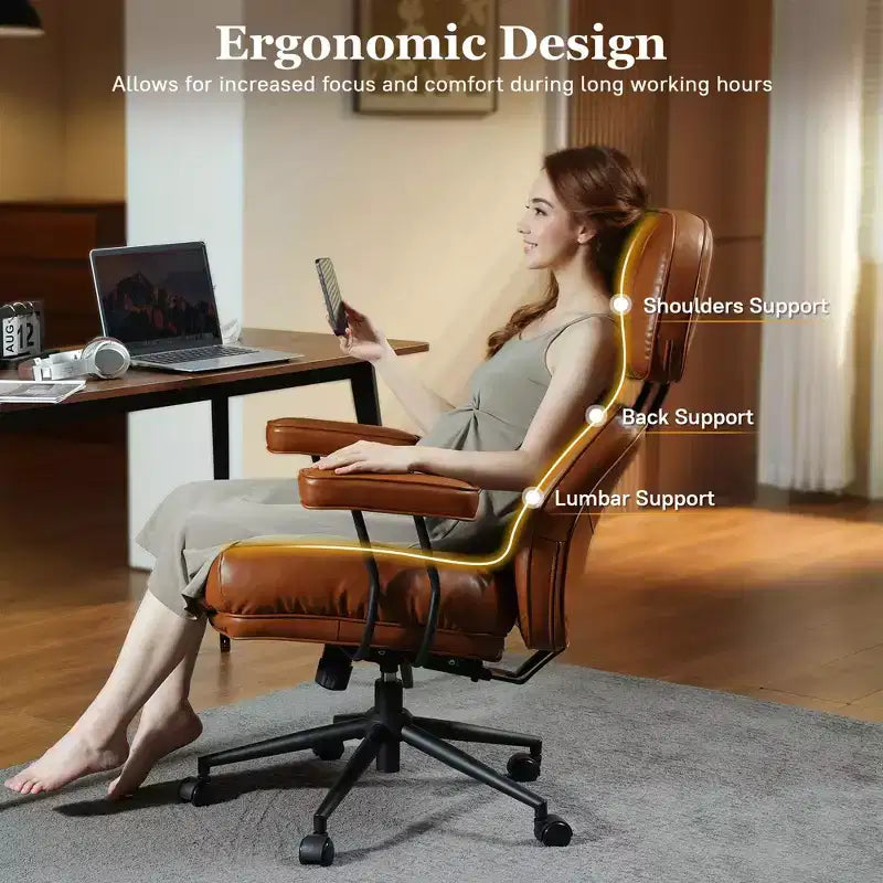 Chaise de bureau exécutive à haut dossier HOMLUX avec fonction inclinable, chaise de bureau ergonomique avec soutien lombaire et cervical confortable
