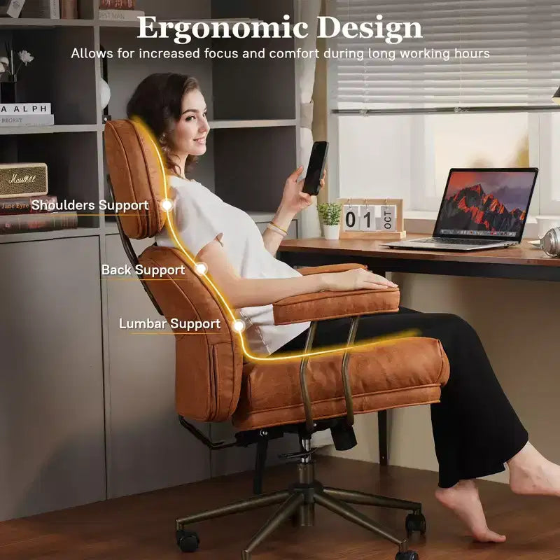 Chaise de bureau exécutive à haut dossier HOMLUX avec fonction inclinable, chaise de bureau ergonomique avec soutien lombaire et cervical confortable