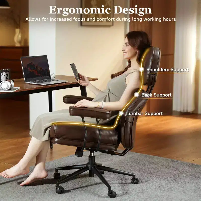 Chaise de bureau exécutive à haut dossier HOMLUX avec fonction inclinable, chaise de bureau ergonomique avec soutien lombaire et cervical confortable
