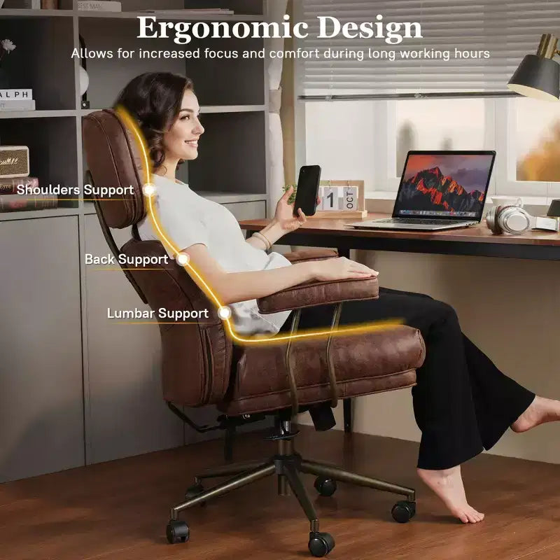Chaise de bureau exécutive à haut dossier HOMLUX avec fonction inclinable, chaise de bureau ergonomique avec soutien lombaire et cervical confortable
