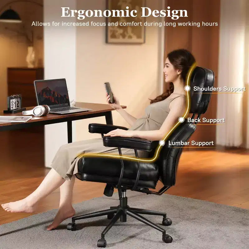 Chaise de bureau exécutive à haut dossier HOMLUX avec fonction inclinable, chaise de bureau ergonomique avec soutien lombaire et cervical confortable