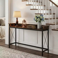 MAYEERTY Table console industrielle de 70,9 pouces, table de canapé d'entrée avec prises et ports USB