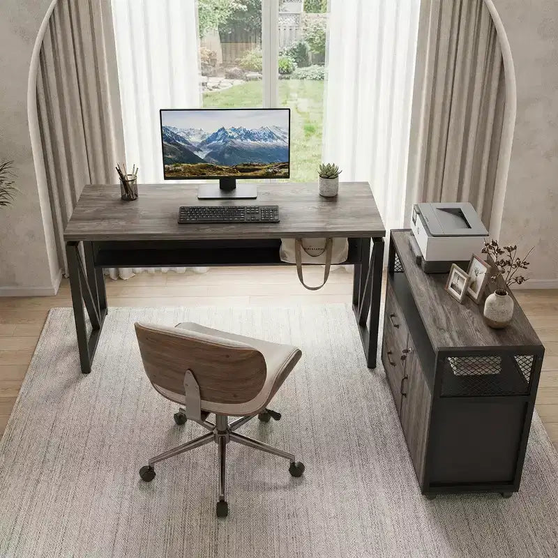 MAYEERTY 55 Bureau informatique, Table de bureau avec étagère de rangement inférieure