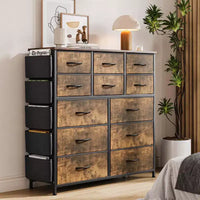 Commode de chambre à 12 tiroirs, commode de couloir, d'entrée, unité de rangement avec tissu, cadre métallique robuste