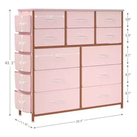 Commode de chambre à 12 tiroirs, commode de couloir, d'entrée, unité de rangement avec tissu, cadre métallique robuste
