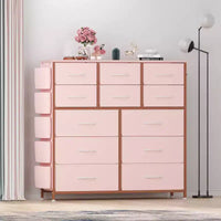 Commode de chambre à 12 tiroirs, commode de couloir, d'entrée, unité de rangement avec tissu, cadre métallique robuste