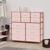 Commode de chambre à 12 tiroirs, commode de couloir, d'entrée, unité de rangement avec tissu, cadre métallique robuste