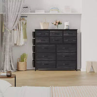 Commode de chambre à 12 tiroirs, commode de couloir, d'entrée, unité de rangement avec tissu, cadre métallique robuste