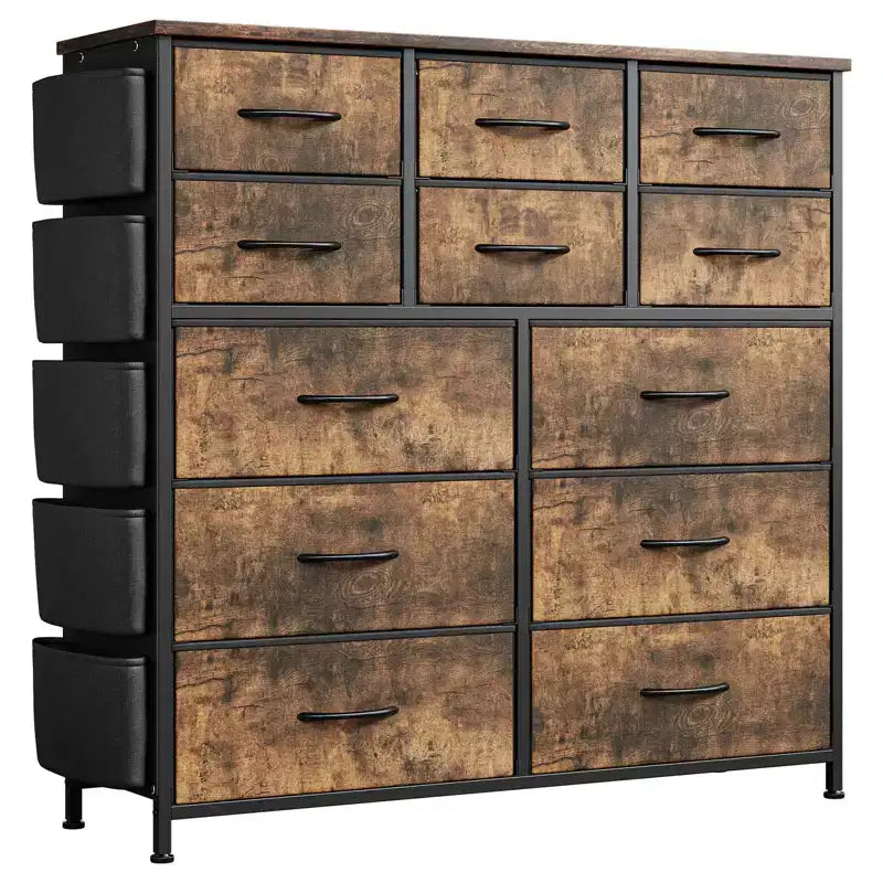 Commode de chambre à 12 tiroirs, commode de couloir, d'entrée, unité de rangement avec tissu, cadre métallique robuste