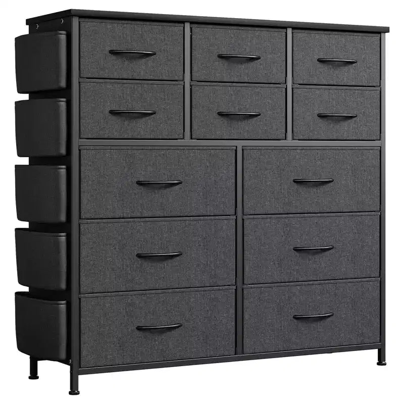 Commode de chambre à 12 tiroirs, commode de couloir, d'entrée, unité de rangement avec tissu, cadre métallique robuste
