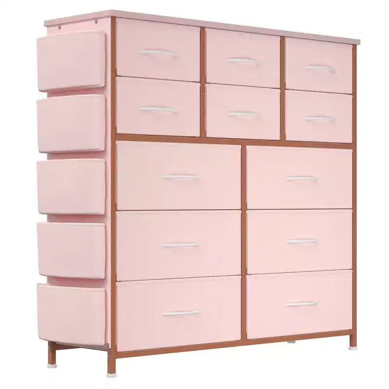 Commode de chambre à 12 tiroirs, commode de couloir, d'entrée, unité de rangement avec tissu, cadre métallique robuste