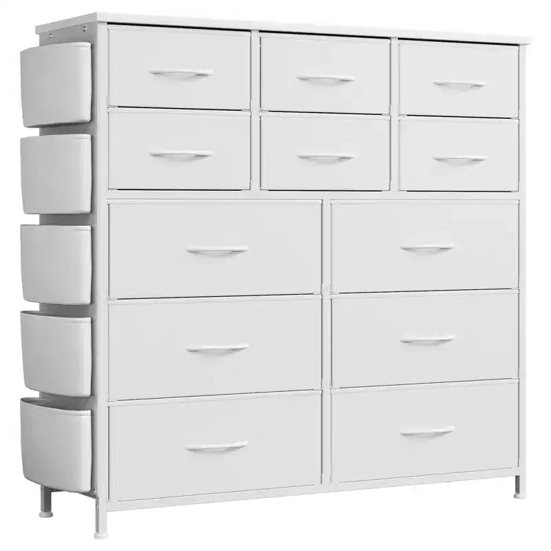Commode de chambre à 12 tiroirs, commode de couloir, d'entrée, unité de rangement avec tissu, cadre métallique robuste