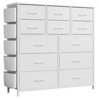 Commode de chambre à 12 tiroirs, commode de couloir, d'entrée, unité de rangement avec tissu, cadre métallique robuste